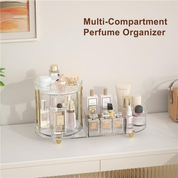 Rotating Makeup Organizer Vanity Perfume Tray Skincare Holder Clear Storage - Picture 6 of 8